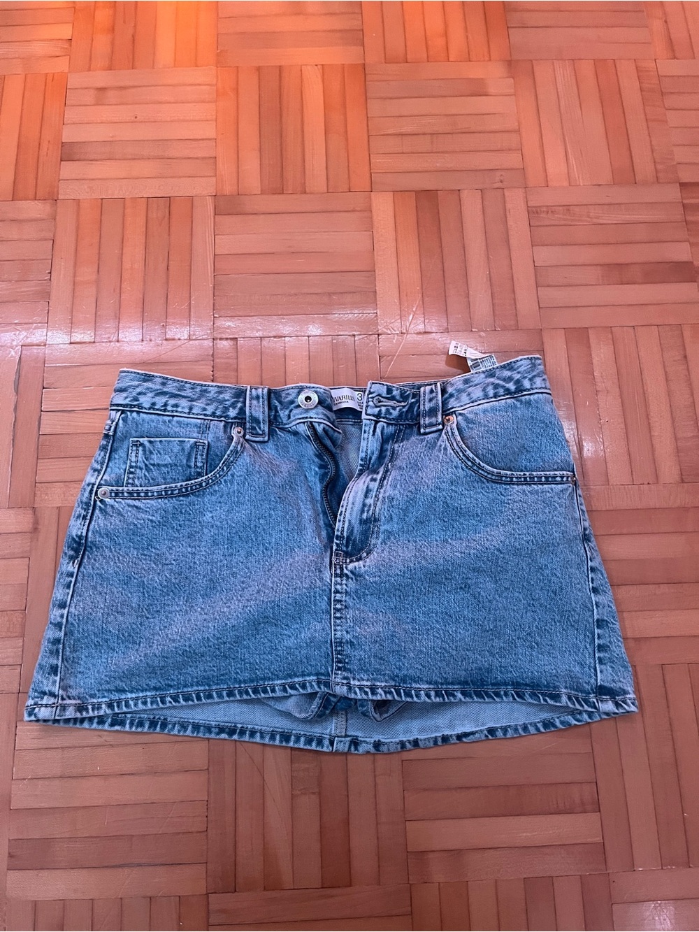 Stradivarius light blue denim mini skirt